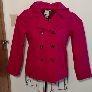 Old Navy girl's fuchsia pink hooded double breasted pea coat, exc. cond., sz XL